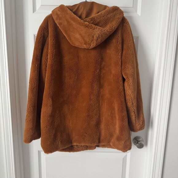 Wild Fable Medium Faux Fur, Hooded, Burnt Orange Coat With Pockets - Picture 4 of 6